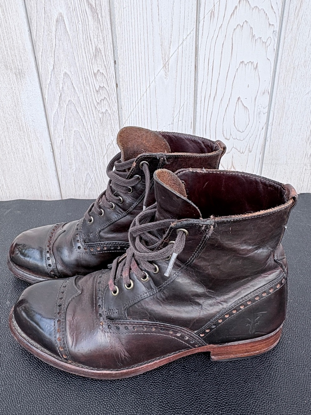Frye Dark Brown Leather Cap-Toe Lace-Up Boots - Picture 2 of 6